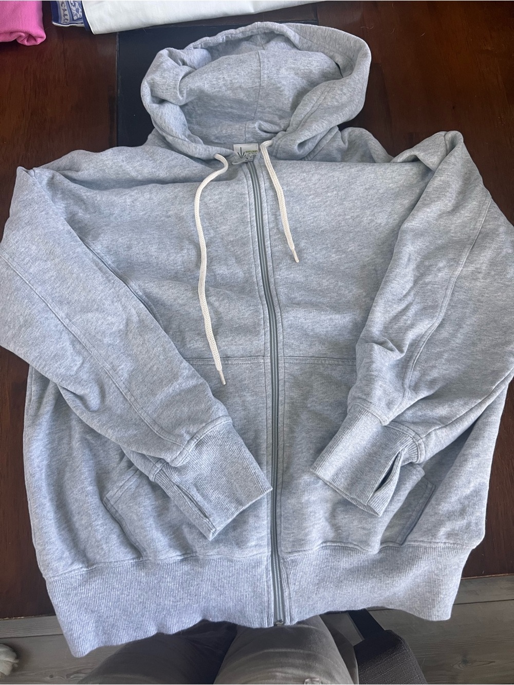 aerie Heather Gray Zip-Up Hoodie with Drawstring